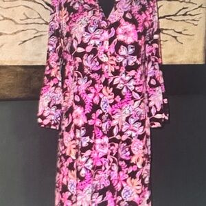 NWOT Lilly Pulitzer purple floral print bell sleeve dress.  3 buttons at v neck